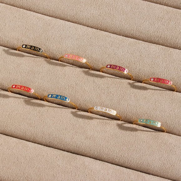 Light Blue Mint Enamel‎ Mama Adjustable Zircon Stackable Ring 18K Gold Plated - Picture 6 of 9